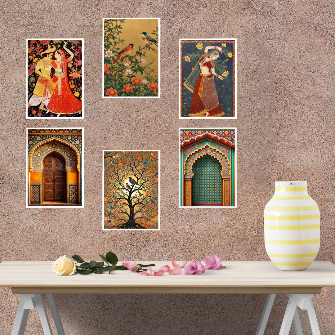 Royal Rajasthani Wall Art | Traditional Indian Paintings set of 6 - Memories InsiteROYAL RAJASTHANI DESIGN WALL FRAME-WHITE